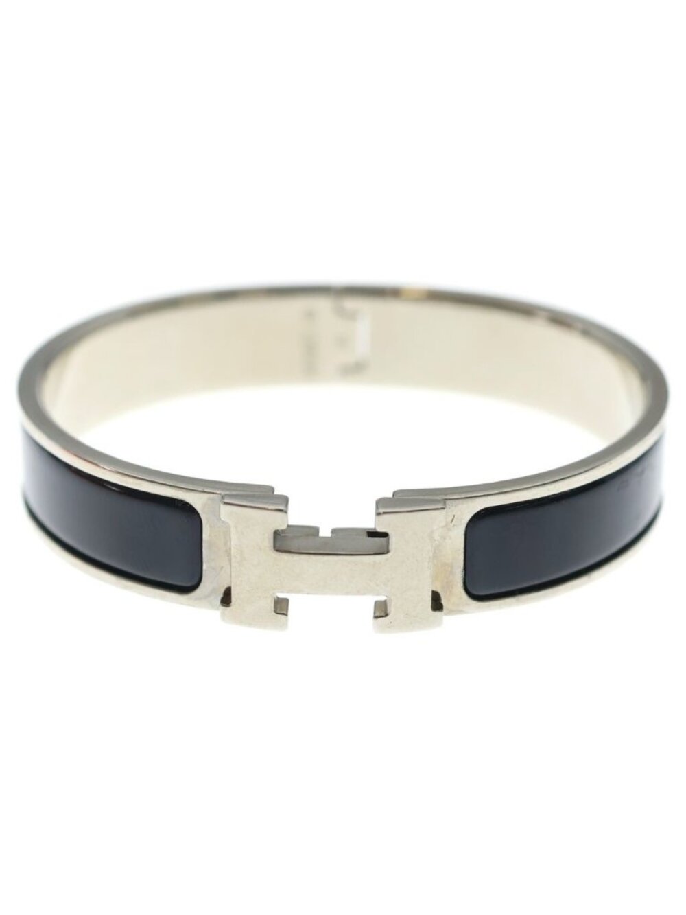 Hermes Clic Clac PM Enamel Bracelet Bangle Silver Black